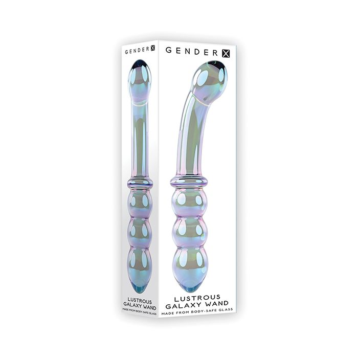 Lustrous Galaxy Wand Dual Ended Glass Massager with blue-green-violet hues