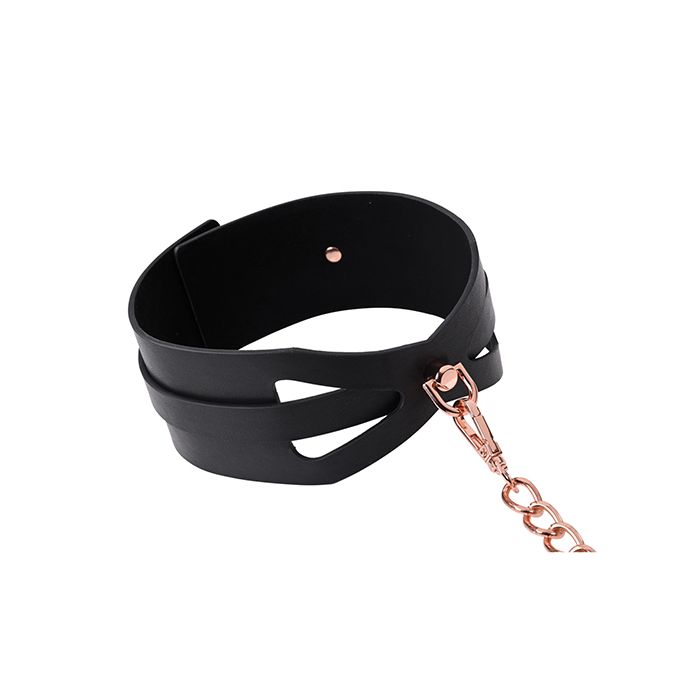 Elegant Brat Collar and Leash with rose gold chain and corset-like cutouts
