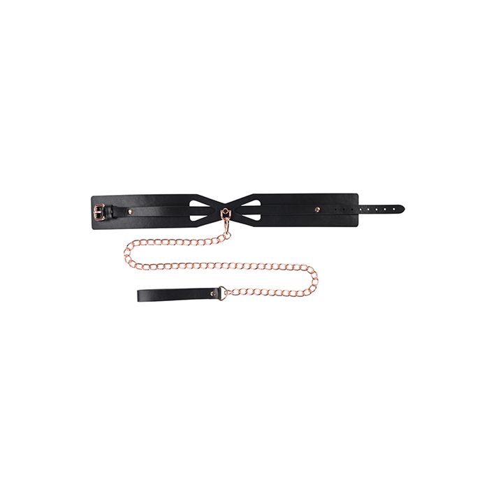 Elegant Brat Collar and Leash with rose gold chain and corset-like cutouts