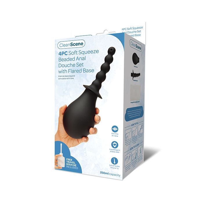 CleanScene 4-PC Soft Squeeze Beaded Anal Douche Set with Flared Base