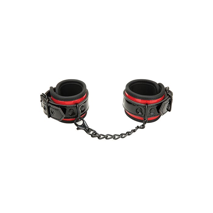 WhipSmart Heartbreaker Deluxe Love Cuffs on a sleek black background with heart details.