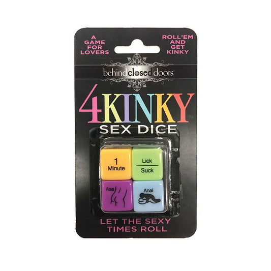 Behind Closed Doors 4 Kinky Sex Dice with color-coded sides for action, time, body parts, and positions