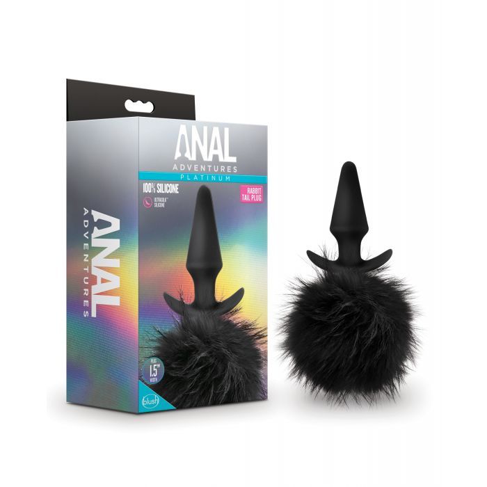 Black Rabbit Tail Anal Plug with detachable faux-fur pom