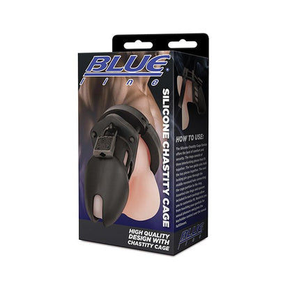 Blue Line Silicone Chastity Cage in Black