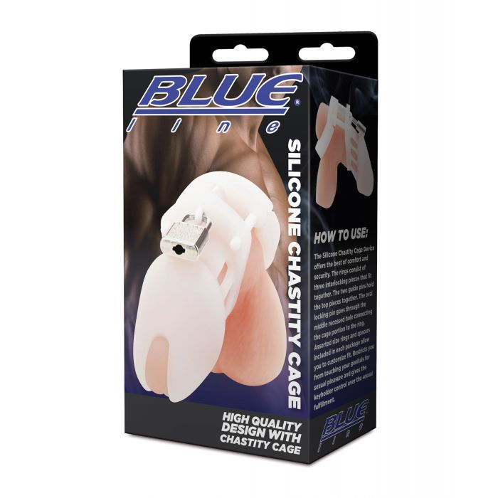 Blue Line Silicone Chastity Cage in White