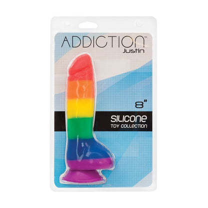 Addiction Justin 8-inch Rainbow Silicone Dildo on a white background