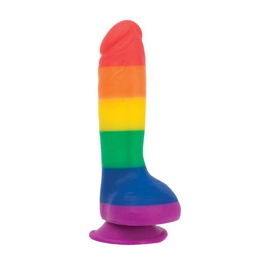 Addiction Justin 8-inch Rainbow Silicone Dildo on a white background