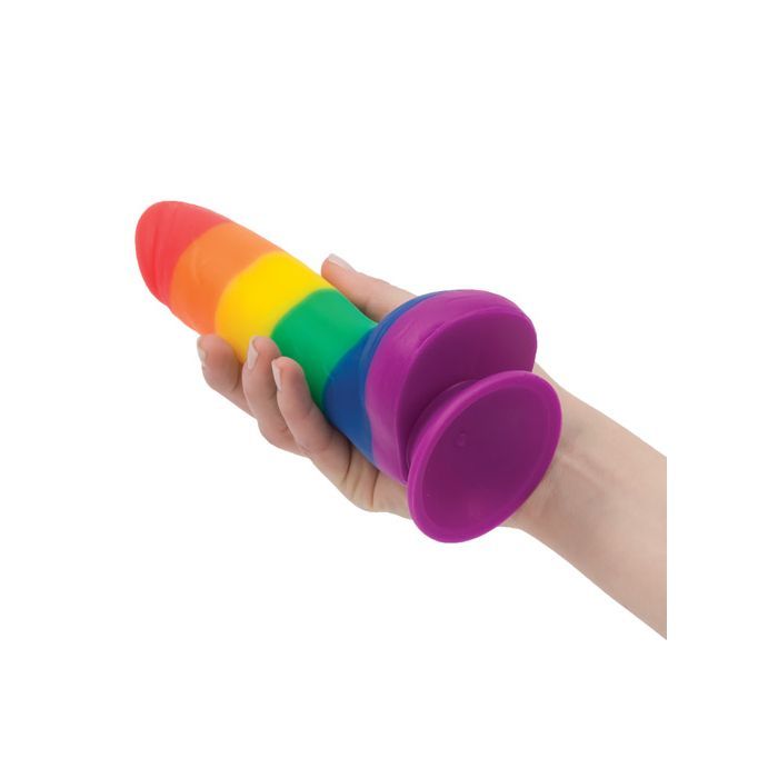 Addiction Justin 8-inch Rainbow Silicone Dildo on a white background