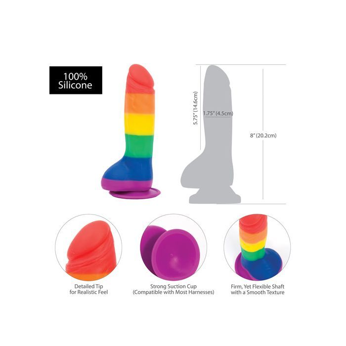 Addiction Justin 8-inch Rainbow Silicone Dildo on a white background