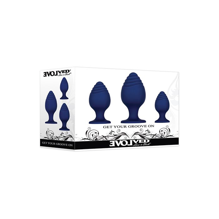 Evolved Get Your Groove Silicone Anal Plug Set in Blue