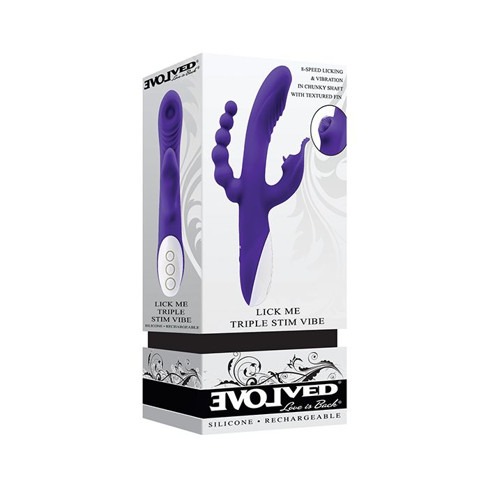 Evolved Lick Me Triple Stim Vibrator in Purple - Waterproof and Rechargeable