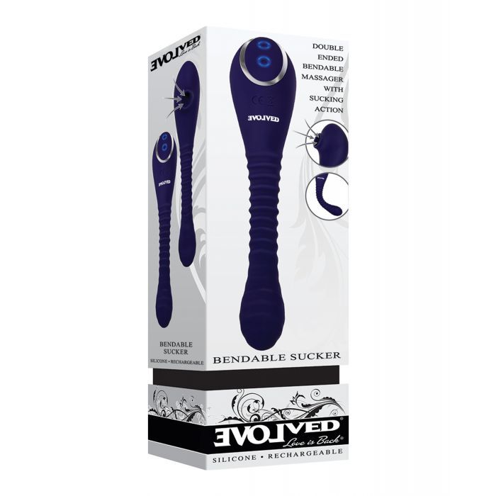 Evolved Bendable Sucker - Purple double-ended adult toy with suction and vibrator features.