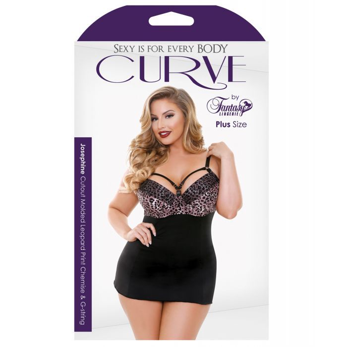 Curve Nene Cutout Molded Leopard Print Chemise with G-string