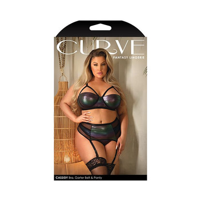 Curve Cassidy Metallic Foil Bra, Garter Belt, and Panty in Black