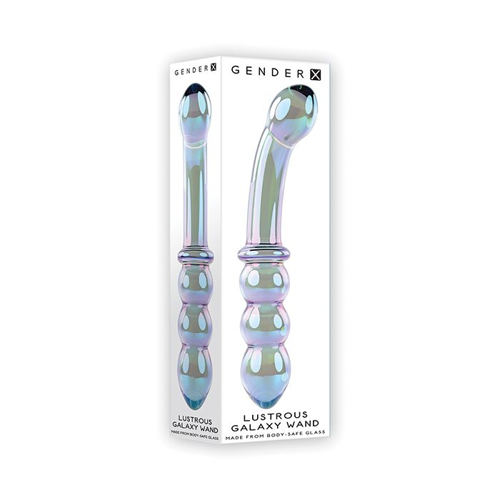 Lustrous Galaxy Wand Dual Ended Glass Massager with blue-green-violet hues