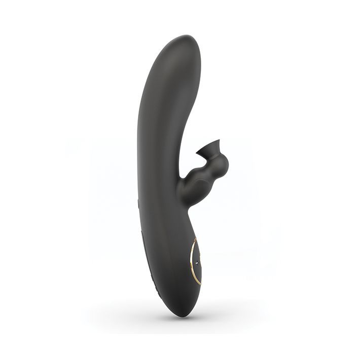 Dorcel Sucking Divine Rabbit Vibrator - Black matte silicone with a golden finish