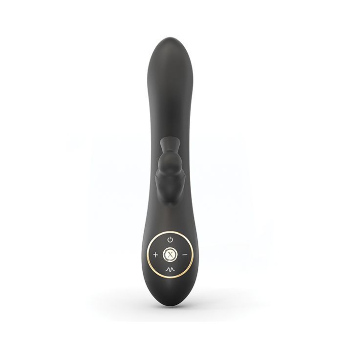 Dorcel Sucking Divine Rabbit Vibrator - Black matte silicone with a golden finish