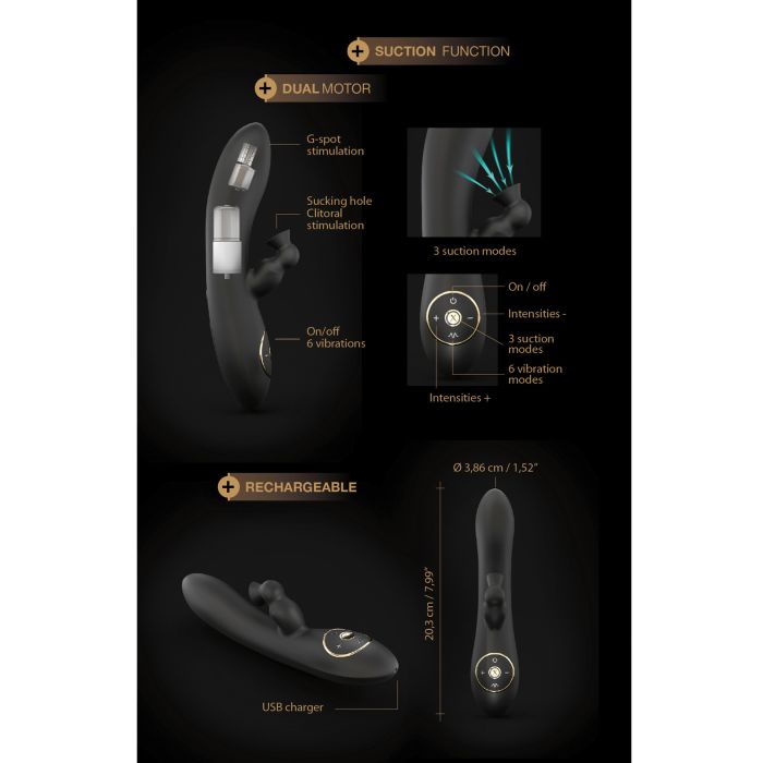 Dorcel Sucking Divine Rabbit Vibrator - Black matte silicone with a golden finish