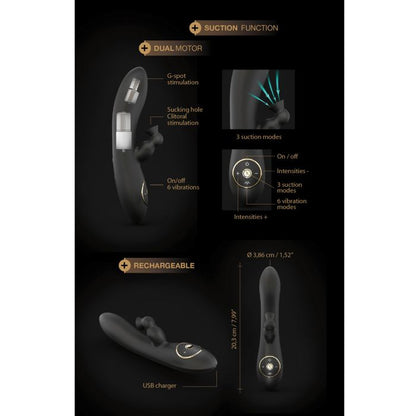 Dorcel Sucking Divine Rabbit Vibrator - Black matte silicone with a golden finish