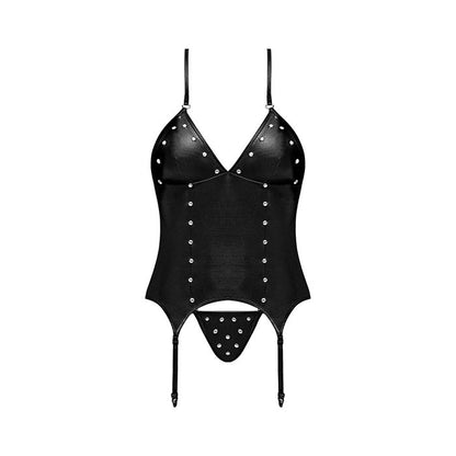 Lust Madame Corset with Metal Garters and Matching G-string in Black