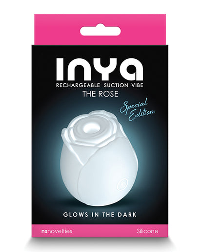 INYA Glow in the Dark Rose illuminating in the dark, luxury adult toy on Flawless Nite