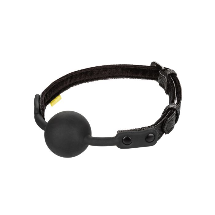 Black silicone ball gag with vegan leather strap from Flawless Nite.