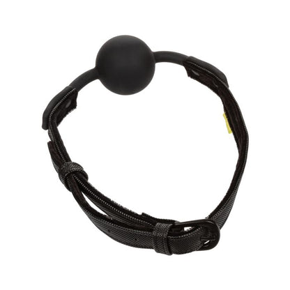 Black silicone ball gag with vegan leather strap from Flawless Nite.