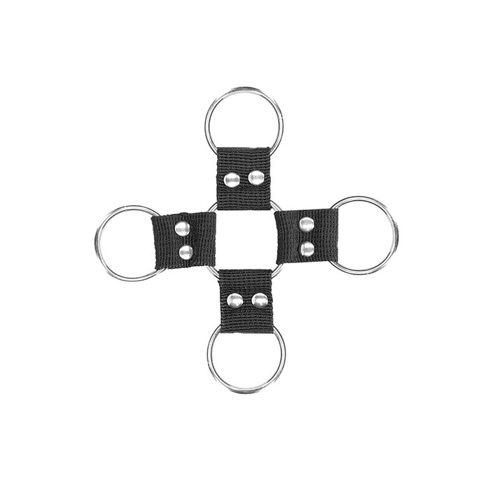 Shots Ouch Black & White Velcro Hogtie Hand & Ankle Cuffs on a white background