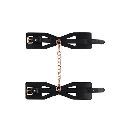 Sex & Mischief Brat Handcuffs with corset-like cutouts and rose gold chain