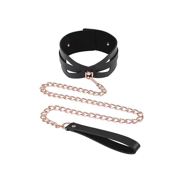 Elegant Brat Collar and Leash with rose gold chain and corset-like cutouts