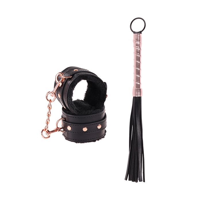 Sex & Mischief Brat Kit with wrist restraints, pasties, blindfold, and mini flogger