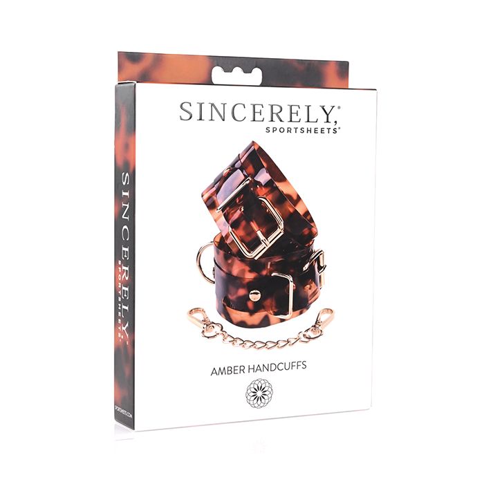 Sincerely Amber Luxury Hand Cuffs with sleek black finish and gold accents